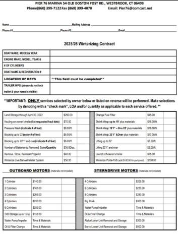 Maintenance & Winterization Form